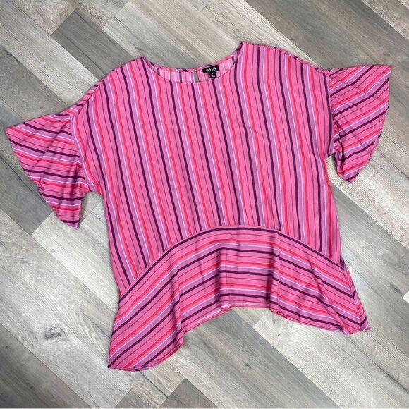 a.n.a. Striped Flounce Sleeve Tunic Blouse Pink Large - Picture 12 of 13